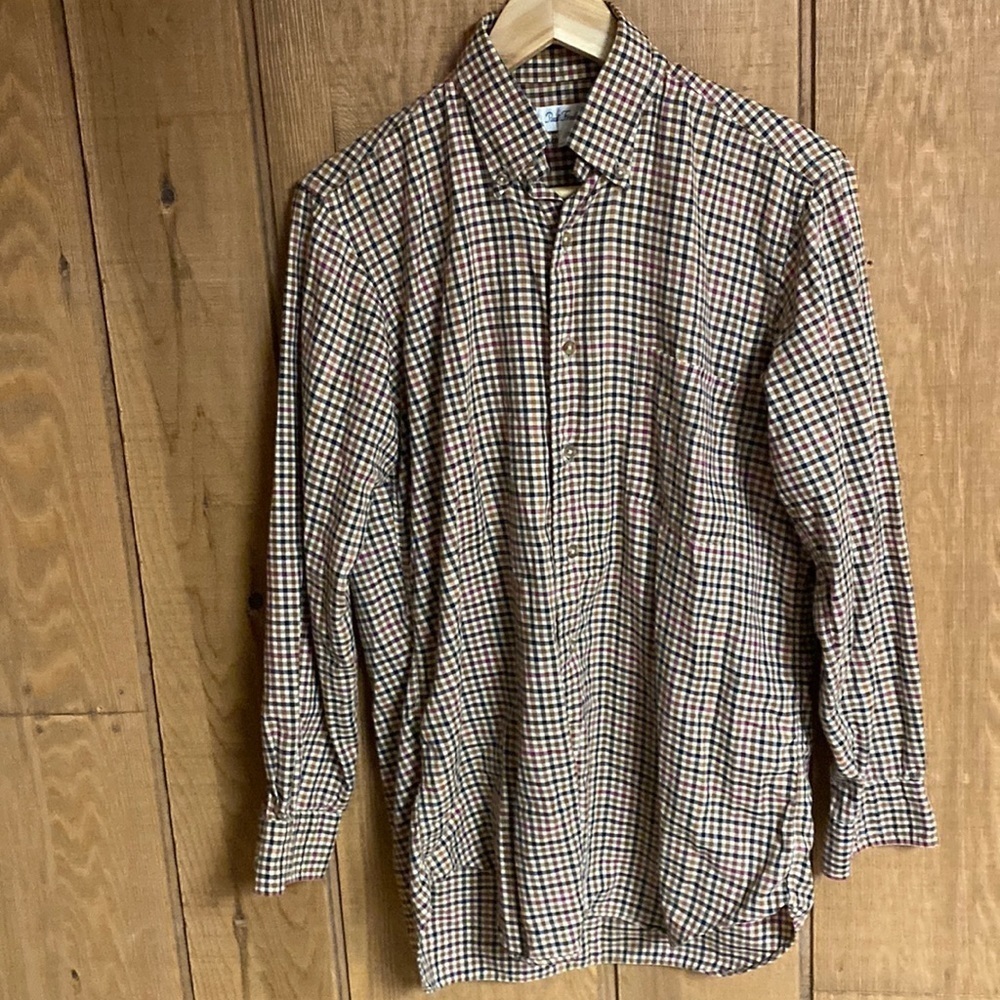 Men’s multi colored‎ gingham checked Paul Fredrick button down long sleeve shirt